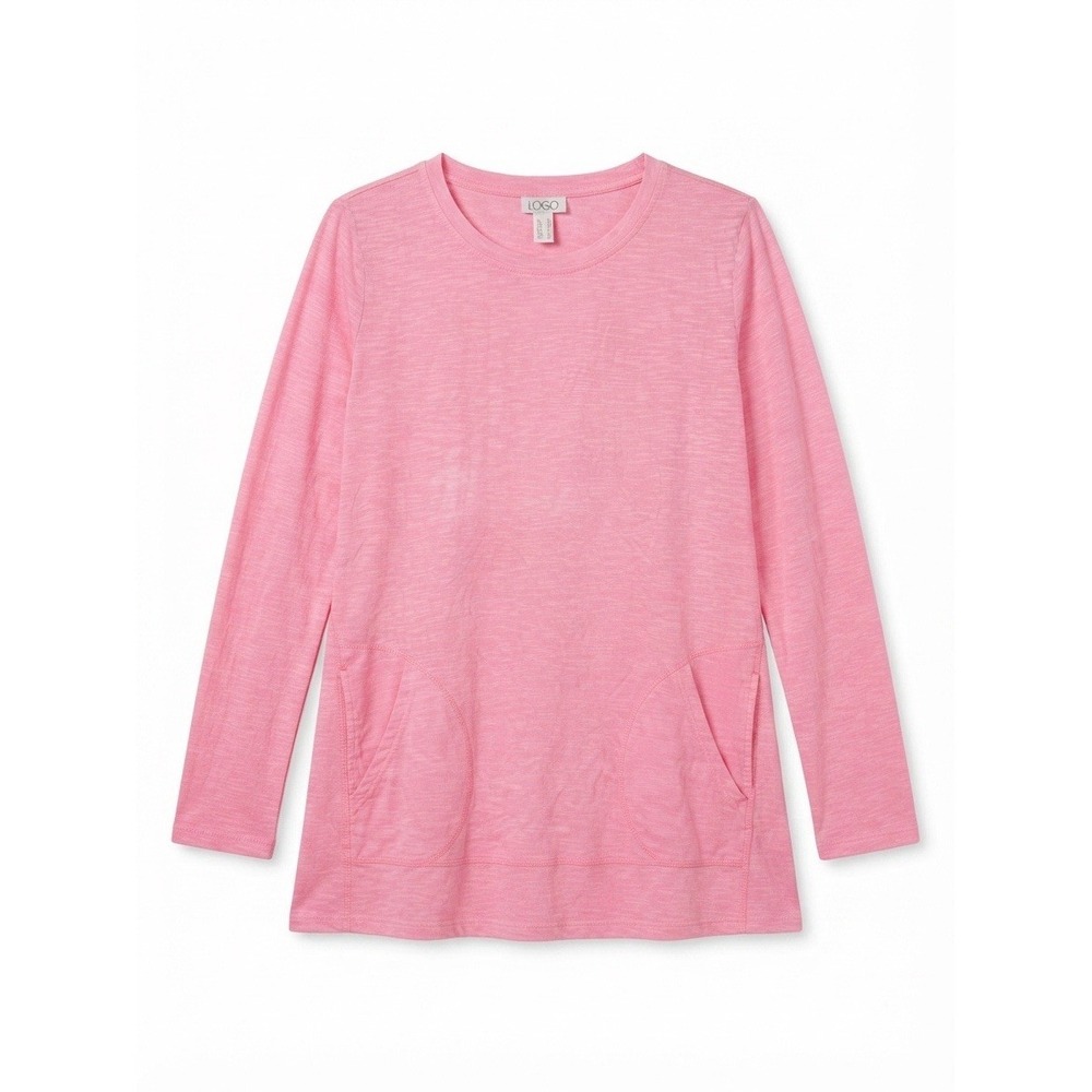 Logo Womens M Top Cotton Pink Pockets Stretch New 3/4 Sleeve